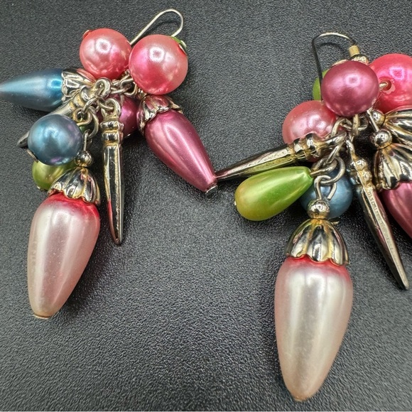 Chunky Colorful Cha-Cha Pink, Green and Blue Fun Earrings - Picture 6 of 8